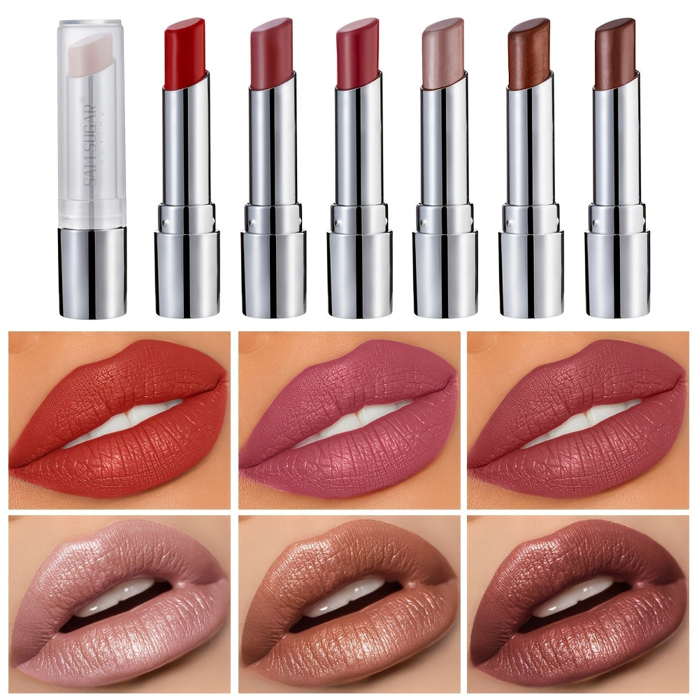 [6-Color Velvet Lipstick] 6-Color Velvet Lipstick Pen | Waterproof, Long-Lasting, Moisturizing, Matte Pearl, Slanted Tip, Rotating, Easy to Apply