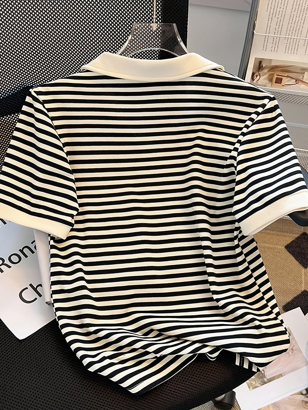[Stylish Knight Stripe] Stylish Knight Stripe Women's T-Shirt | Embroidered Neck Short Sleeve | Contrast Color Versatile Casual Summer Top, Machine Washable All-Season Comfort Fit