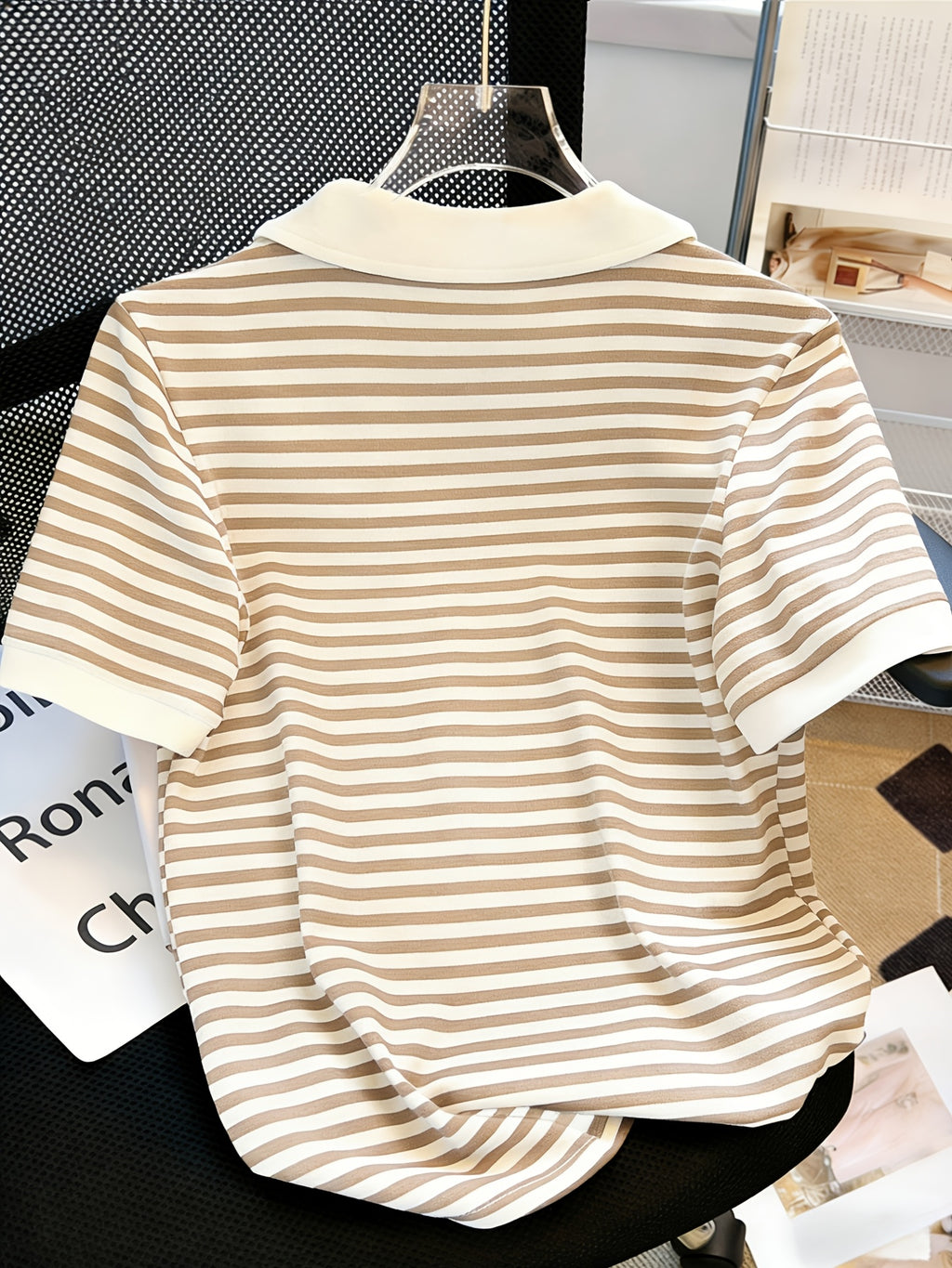 [Stylish Knight Stripe] Stylish Knight Stripe Women's T-Shirt | Embroidered Neck Short Sleeve | Contrast Color Versatile Casual Summer Top, Machine Washable All-Season Comfort Fit