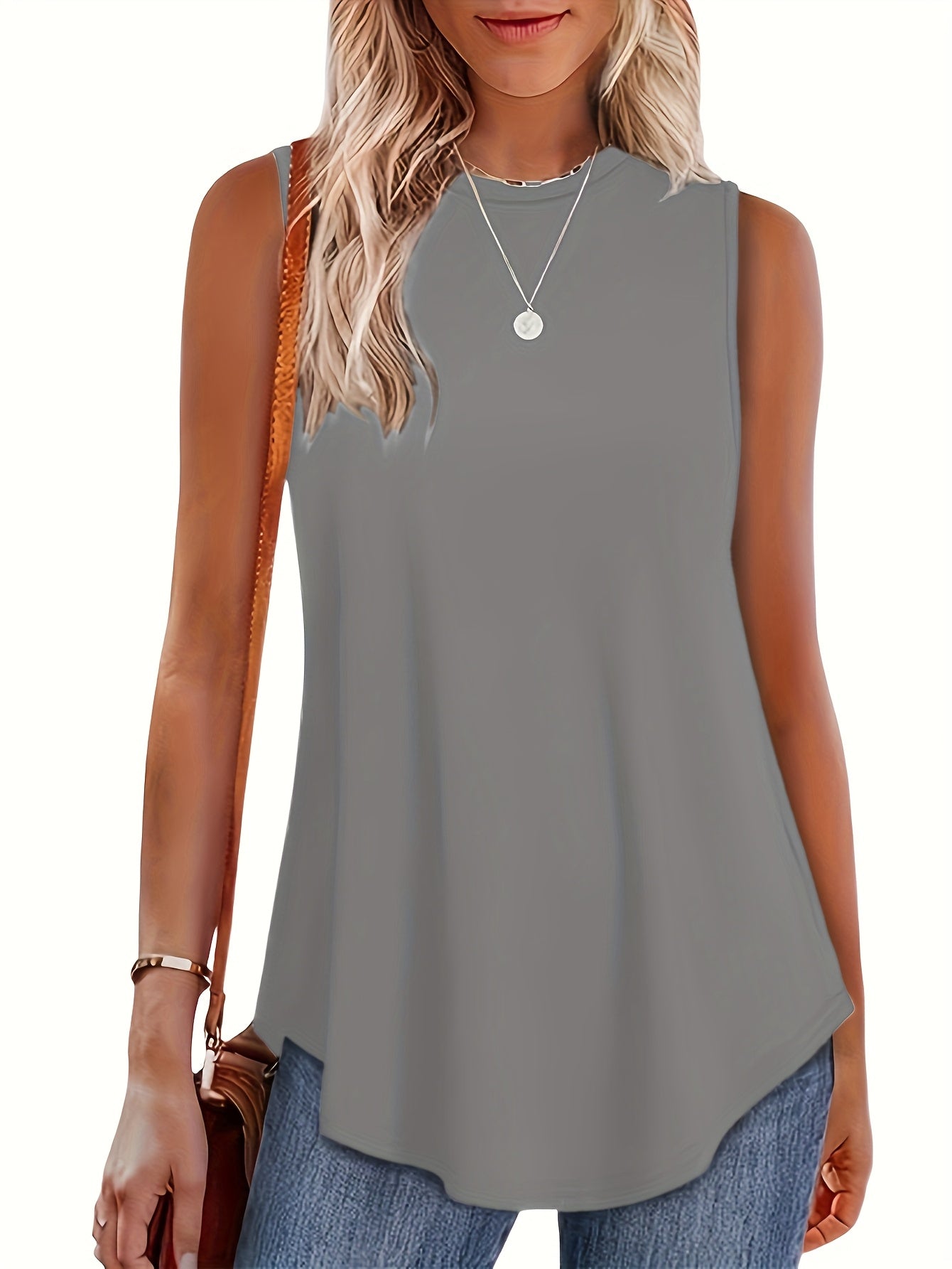 Women'S 3pcs Casual Sleeveless Tank Tops - Loose Fit, Round Neck, Solid Color, All-Season Comfort, Polyester Blend, Machine Washable, Ladies Tank Tops