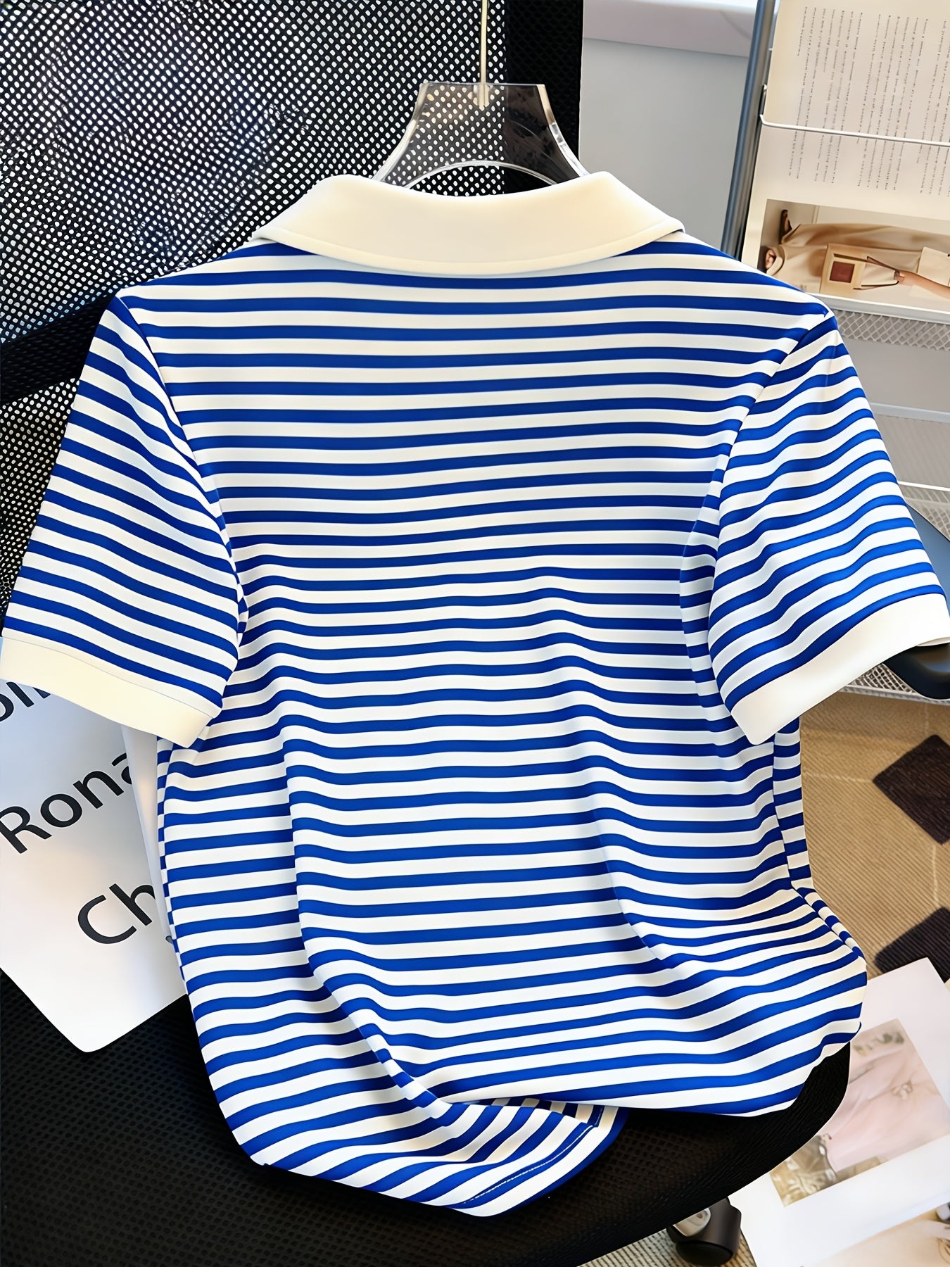 [Stylish Knight Stripe] Stylish Knight Stripe Women's T-Shirt | Embroidered Neck Short Sleeve | Contrast Color Versatile Casual Summer Top, Machine Washable All-Season Comfort Fit