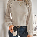 Women'S Clothing Contrast Lace Raglan Sleeve Button Detail Top