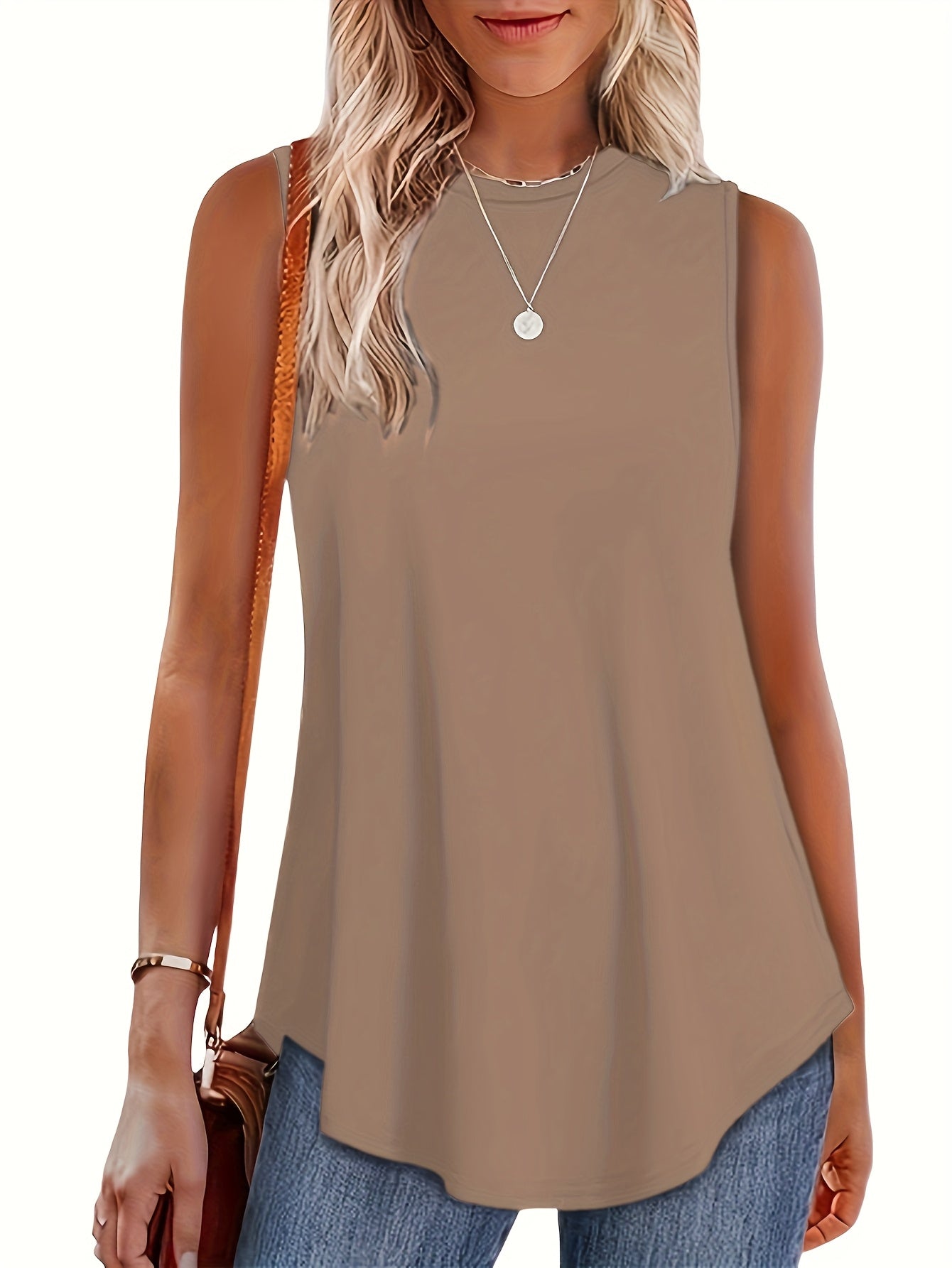 Women'S 3pcs Casual Sleeveless Tank Tops - Loose Fit, Round Neck, Solid Color, All-Season Comfort, Polyester Blend, Machine Washable, Ladies Tank Tops