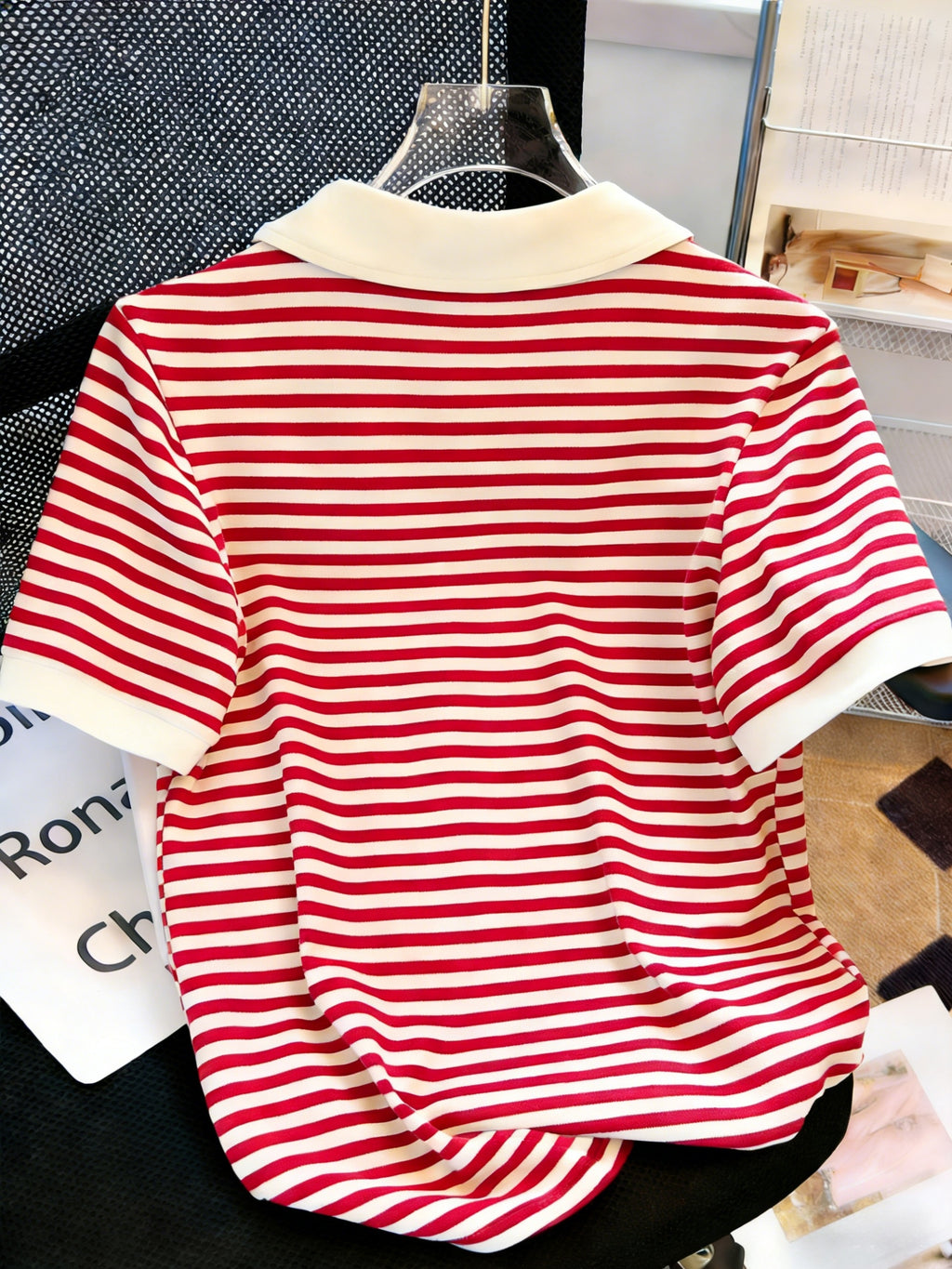 [Stylish Knight Stripe] Stylish Knight Stripe Women's T-Shirt | Embroidered Neck Short Sleeve | Contrast Color Versatile Casual Summer Top, Machine Washable All-Season Comfort Fit