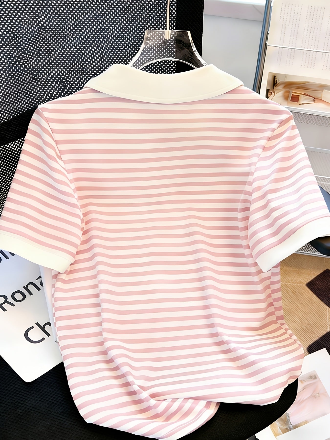 [Stylish Knight Stripe] Stylish Knight Stripe Women's T-Shirt | Embroidered Neck Short Sleeve | Contrast Color Versatile Casual Summer Top, Machine Washable All-Season Comfort Fit