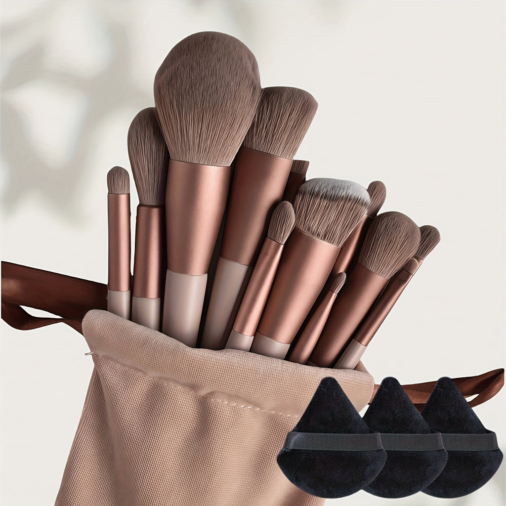 16pcs Makeup Brush Set, Including 3pcs Black Triangle Shaped Powder Puff Set for Loose Powder, with Velvet Short Hair, Soft And Adhensive, with 13pcs Makeup Brush Set Soft Fluffy Professional Cosmetic Foundation Powder Eyesha