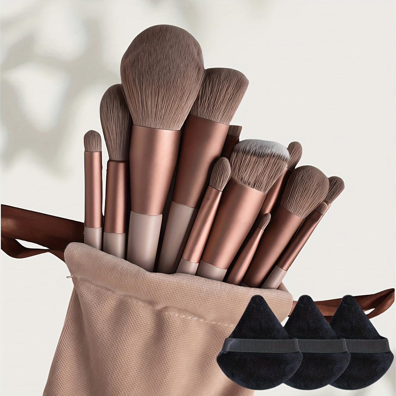 16pcs Makeup Brush Set, Including 3pcs Black Triangle Shaped Powder Puff Set for Loose Powder, with Velvet Short Hair, Soft And Adhensive, with 13pcs Makeup Brush Set Soft Fluffy Professional Cosmetic Foundation Powder Eyesha
