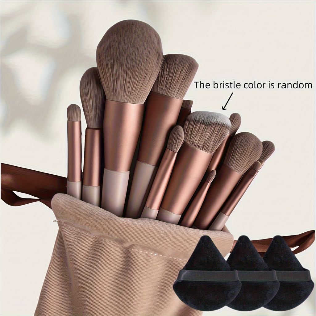 16pcs Makeup Brush Set, Including 3pcs Black Triangle Shaped Powder Puff Set for Loose Powder, with Velvet Short Hair, Soft And Adhensive, with 13pcs Makeup Brush Set Soft Fluffy Professional Cosmetic Foundation Powder Eyesha