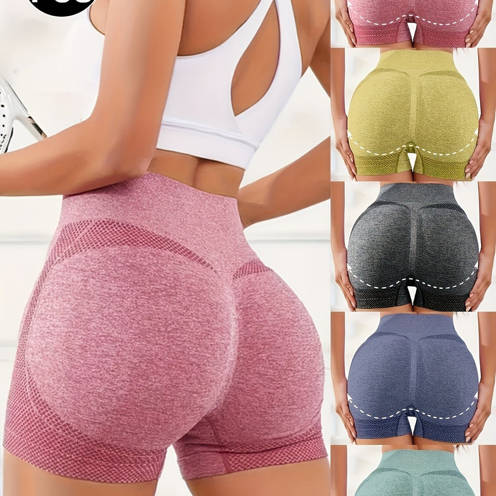 5pcs Women's High-Waist Yoga Shorts - Butt-Lifting, Tummy Control, Breathable, Solid Color Stretch Yoga Pants, Tummy Control Ruched Butt-Exposing Yoga Shorts, Casual Lifted Biking Shorts, Fitness Running Tight Butt-Lifting Yo
