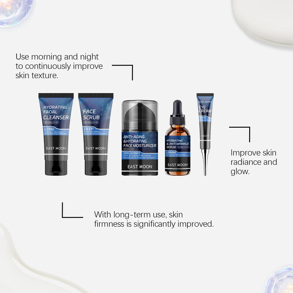 East Moon 1set Men's Cleansing Care Gift Set Nourishing Skincare Firming Wrinkles Moisturizing Remove Dirt Oil Control Care Set