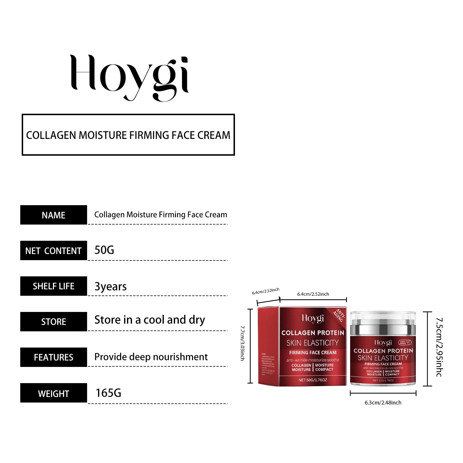Hoygi 50g Collagen Face Cream Repair Skin Barrier Daily Moisturizer For Dry Skin Rejuvenation Anti Aging Firming Face Cream