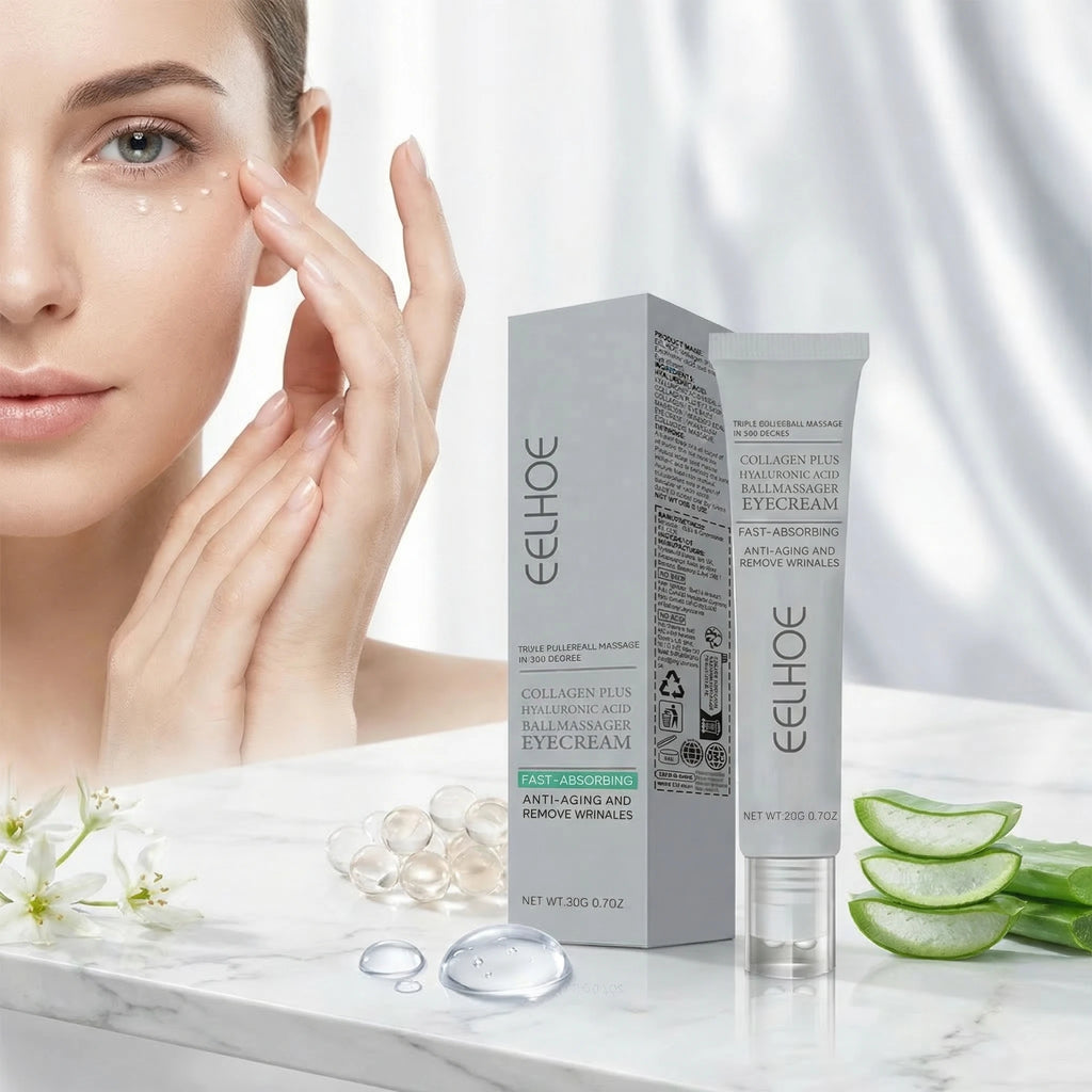 EELHOE 20g Collagen Plus Hyaluronic Acid Ball Massager Eye Cream Anti Aging Firming Eyes Skin Dark Circles Fine lines Reduction