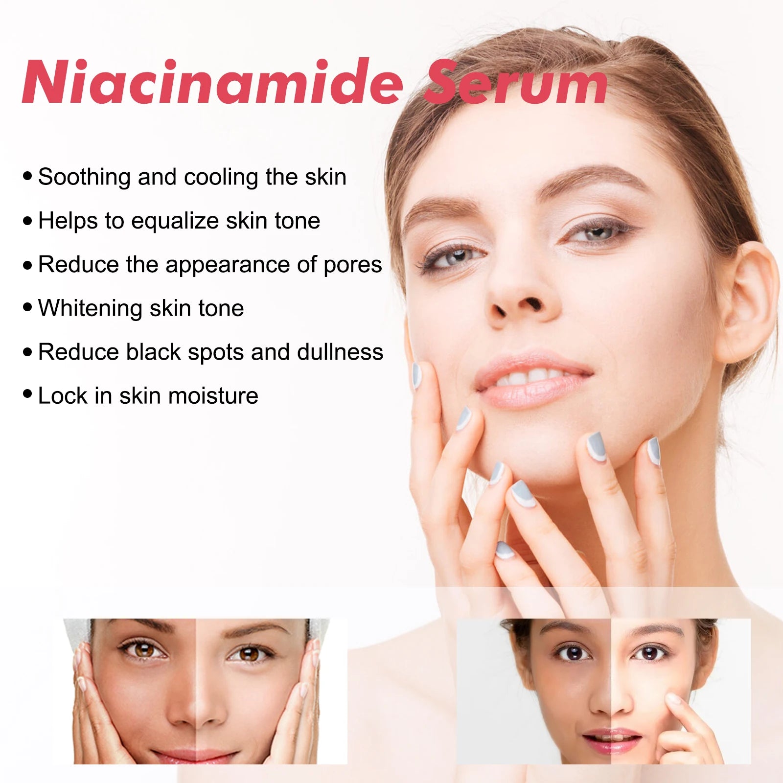 Niacinamide Face Serum Firming Skin Fade Fine Lines Pore Shrink Remove Dark Spots Smoothing Skin Glowing Face Serum