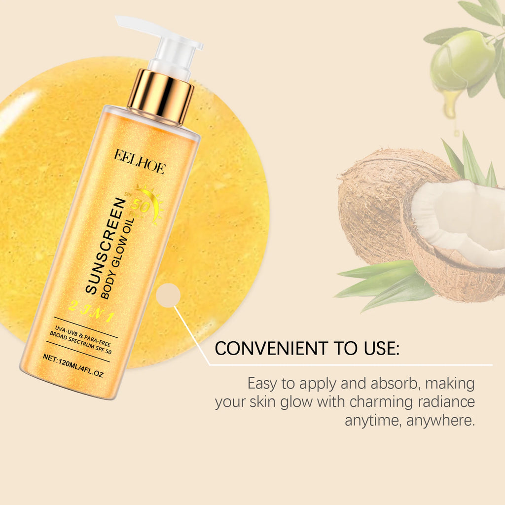 EELHOE Sunscreen Body Glow Oil Deep Nourish Moisturizing Skin Brightening Products Full Body Cleaning Bath Essential Oil