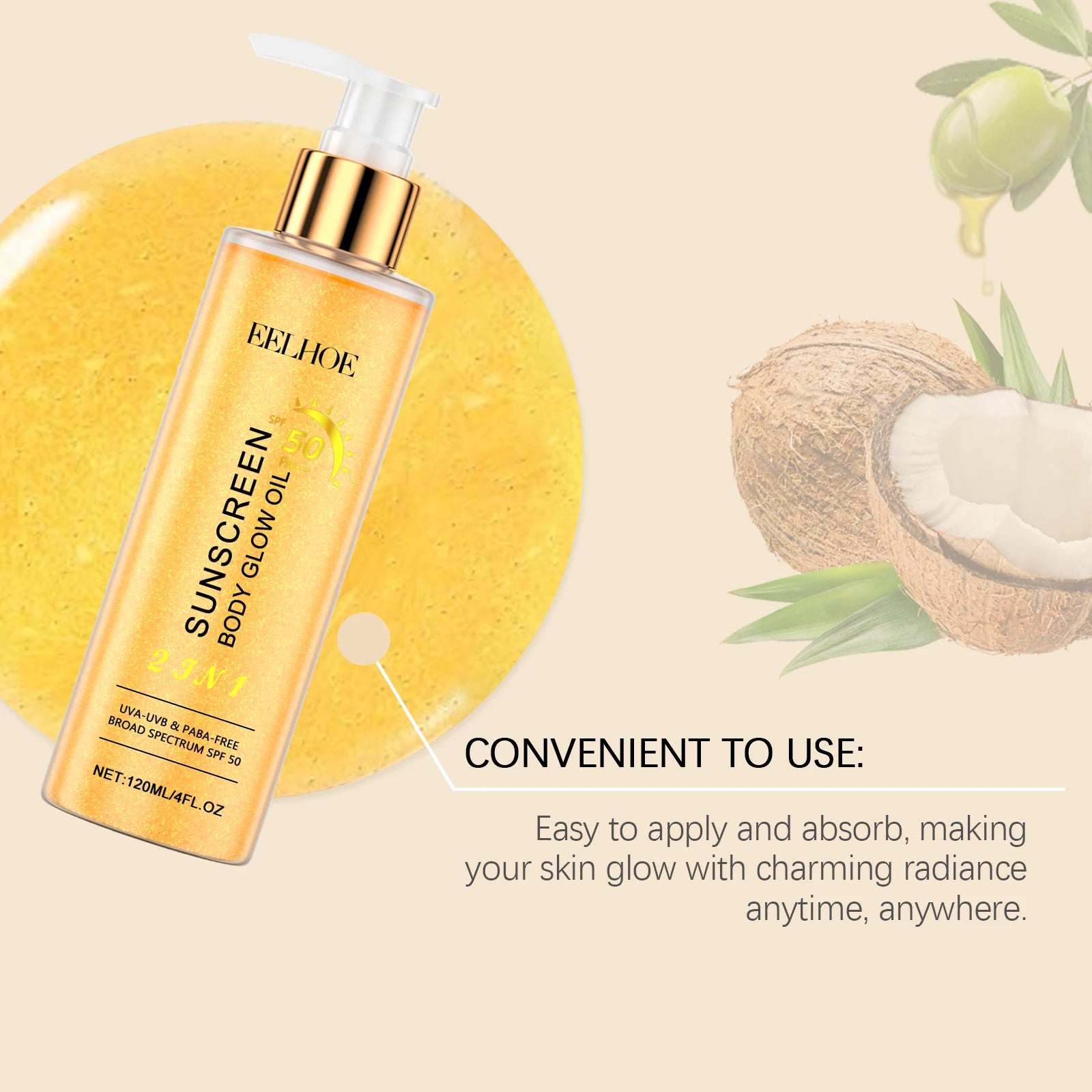 EELHOE Sunscreen Body Glow Oil Deep Nourish Moisturizing Skin Brightening Products Full Body Cleaning Bath Essential Oil
