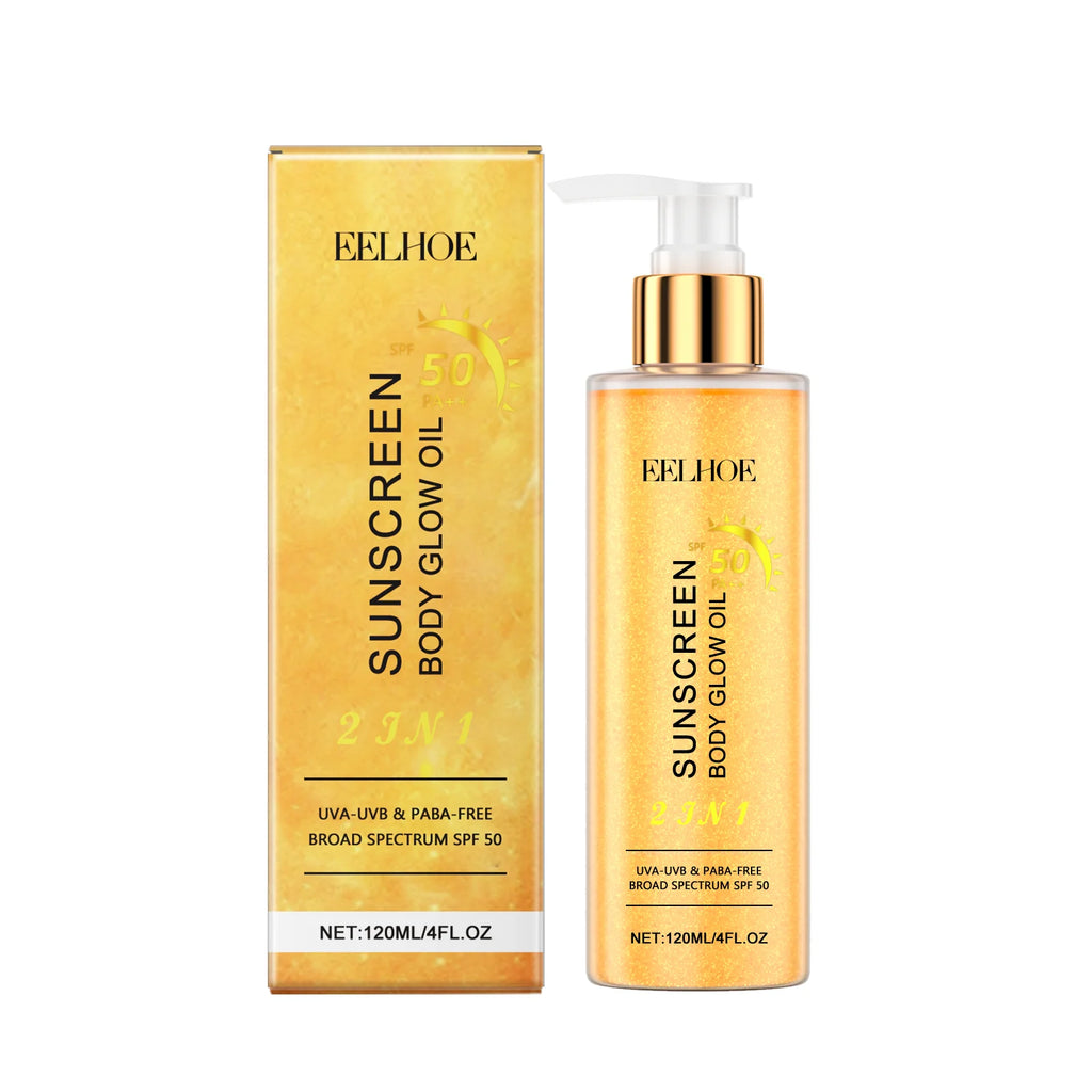 EELHOE Sunscreen Body Glow Oil Deep Nourish Moisturizing Skin Brightening Products Full Body Cleaning Bath Essential Oil