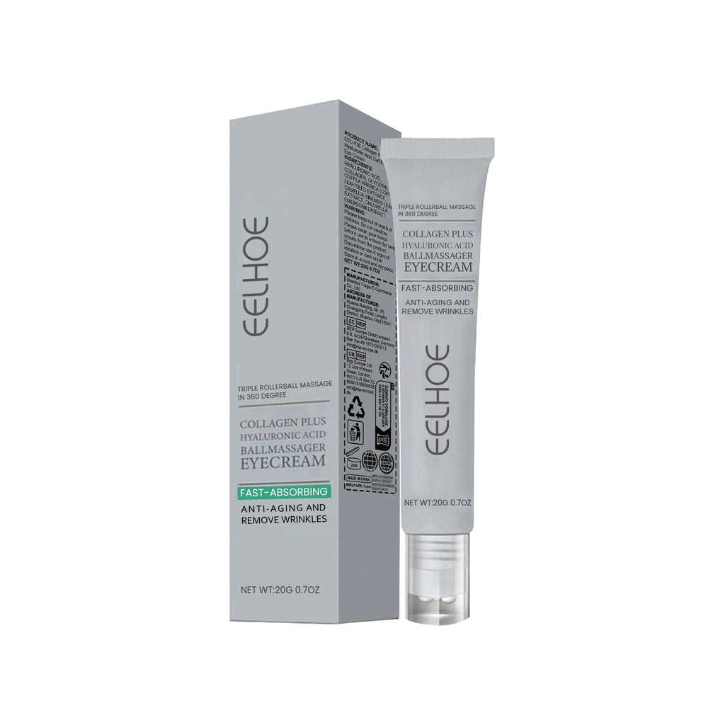 EELHOE 20g Collagen Plus Hyaluronic Acid Ball Massager Eye Cream Anti Aging Firming Eyes Skin Dark Circles Fine lines Reduction