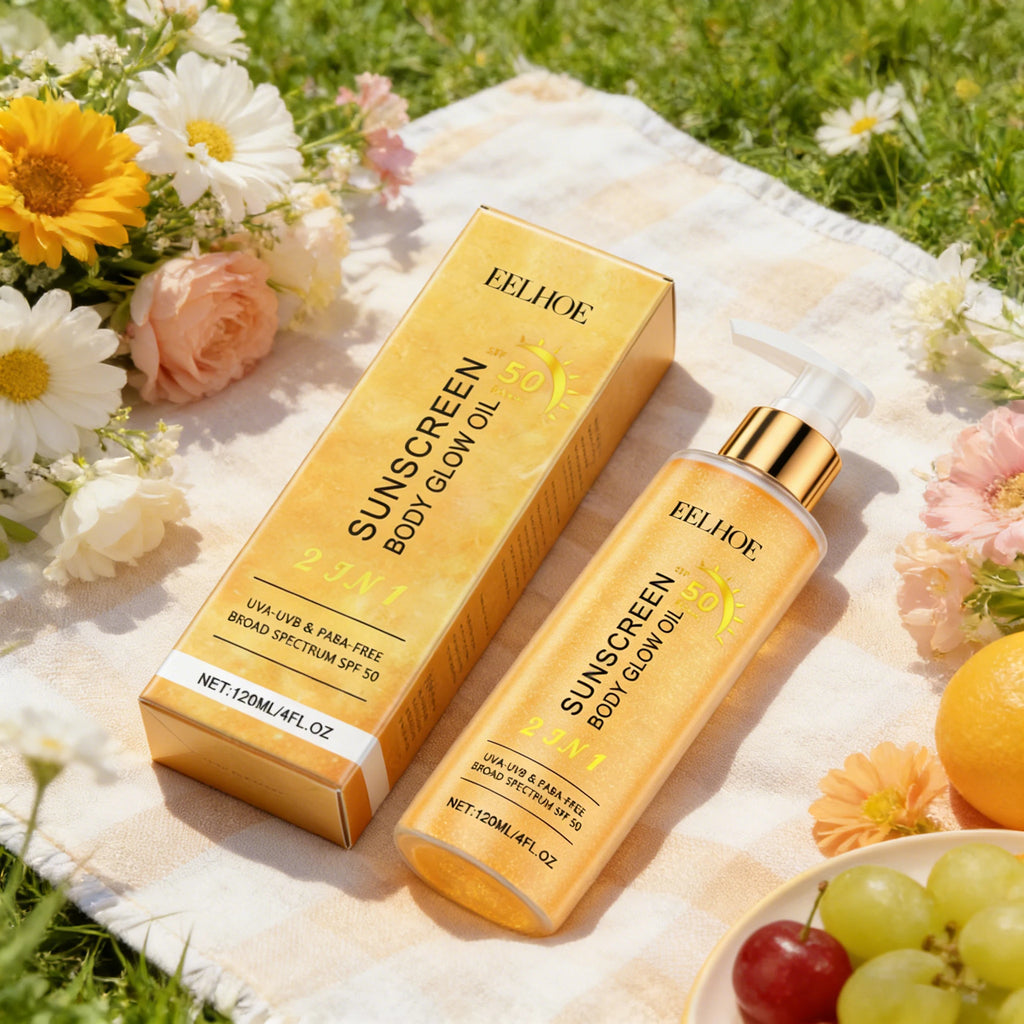 EELHOE Sunscreen Body Glow Oil Deep Nourish Moisturizing Skin Brightening Products Full Body Cleaning Bath Essential Oil