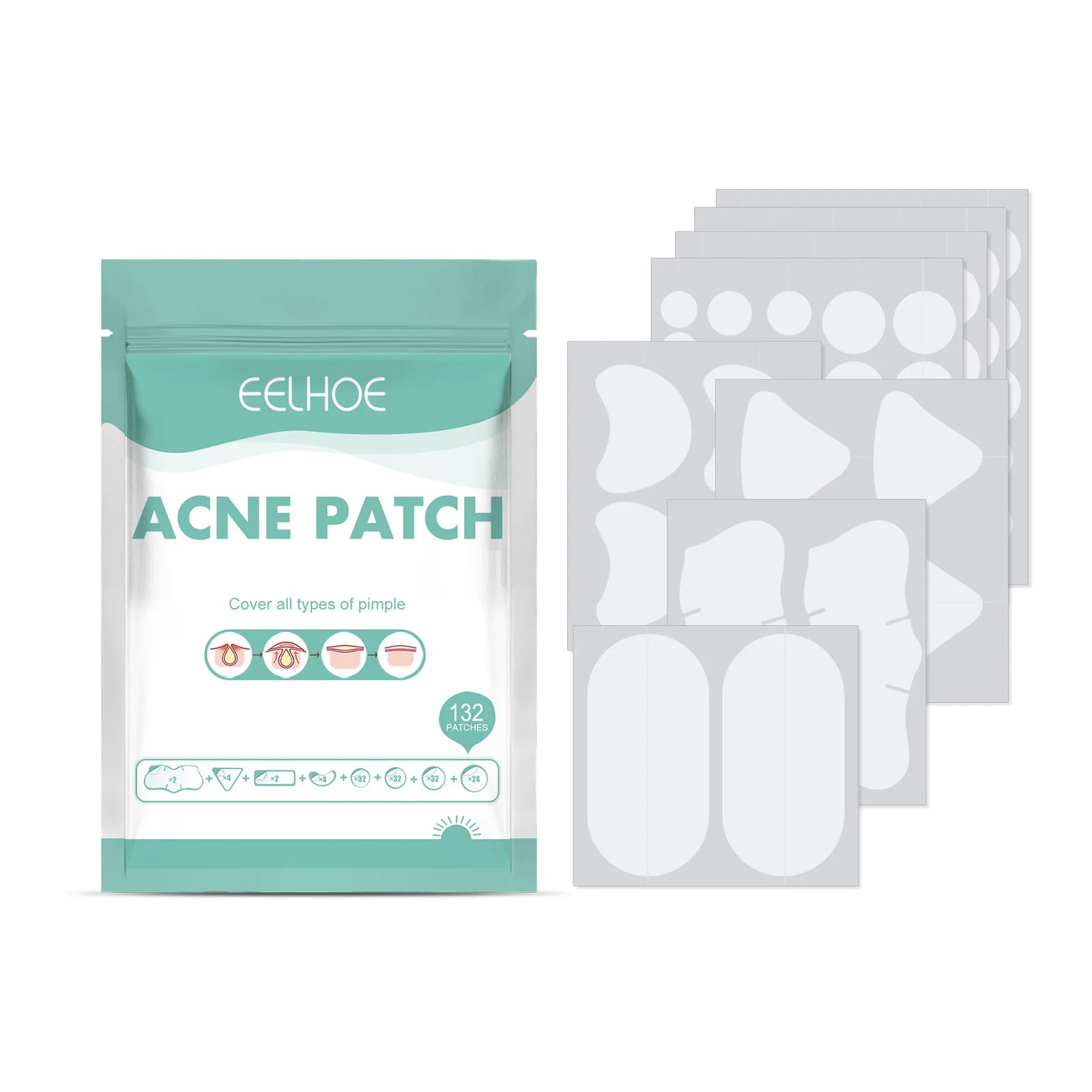 132Pcs Acne Pimple Patch Breathable Invisible Hydrocolloid Sticker Blemish Treatment Patches Relief Redness Pimple Care Stickers