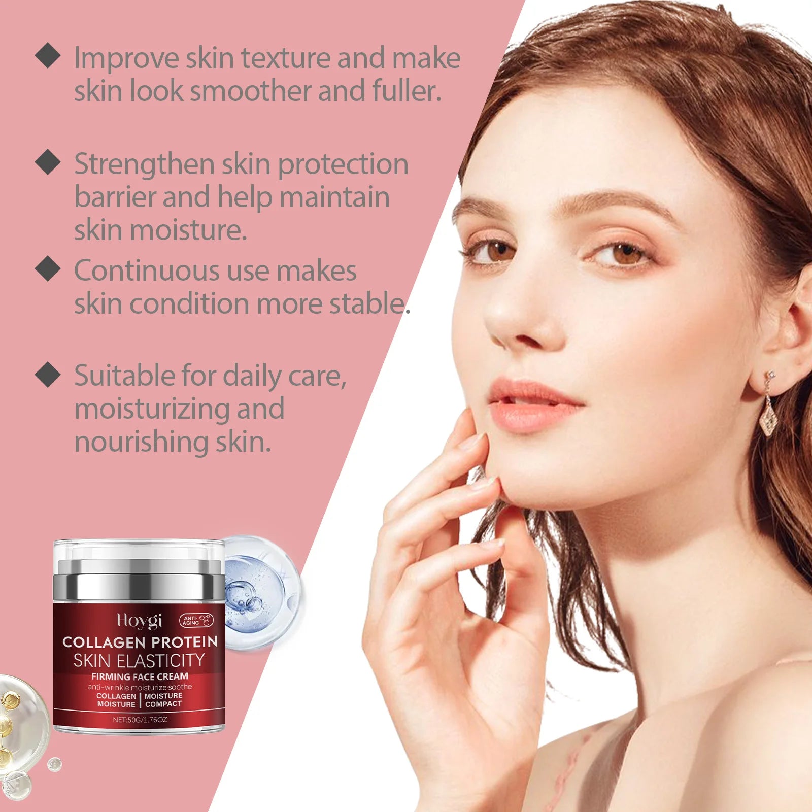 Hoygi 50g Collagen Face Cream Repair Skin Barrier Daily Moisturizer For Dry Skin Rejuvenation Anti Aging Firming Face Cream