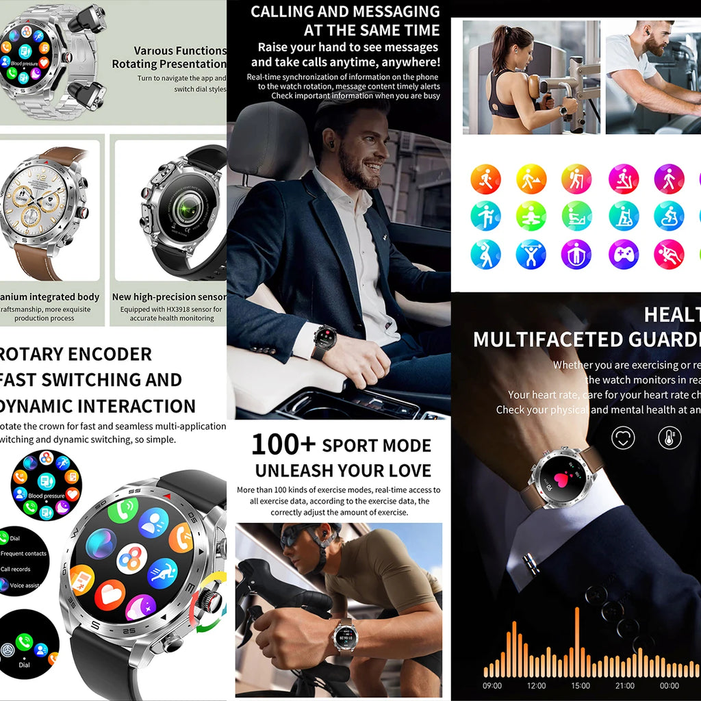Newest Model 1.52 Inch Smart Watch ETF95 TWS 2 In1 Headphones Two in One Zinc Alloy Smart Fitness Bracelet Headset IPS