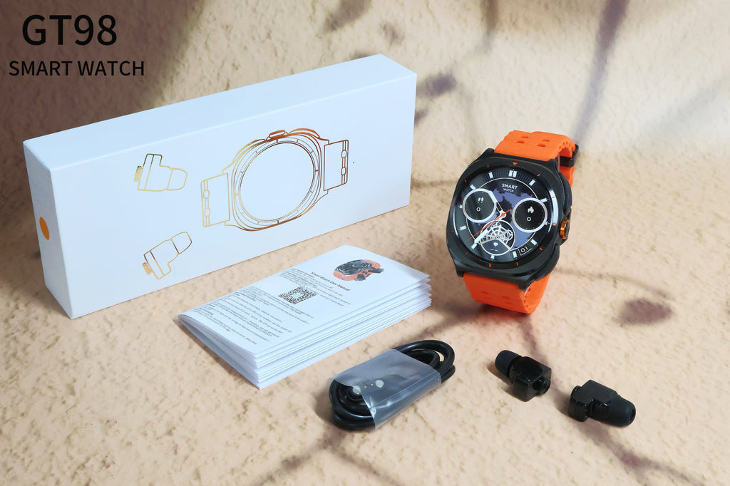 2025 New Arrival BT Call GT98 2 in 1 Sports Smart Watch NFC Health Monitoring Waterproof IP67 with Dafit App Calendar Function