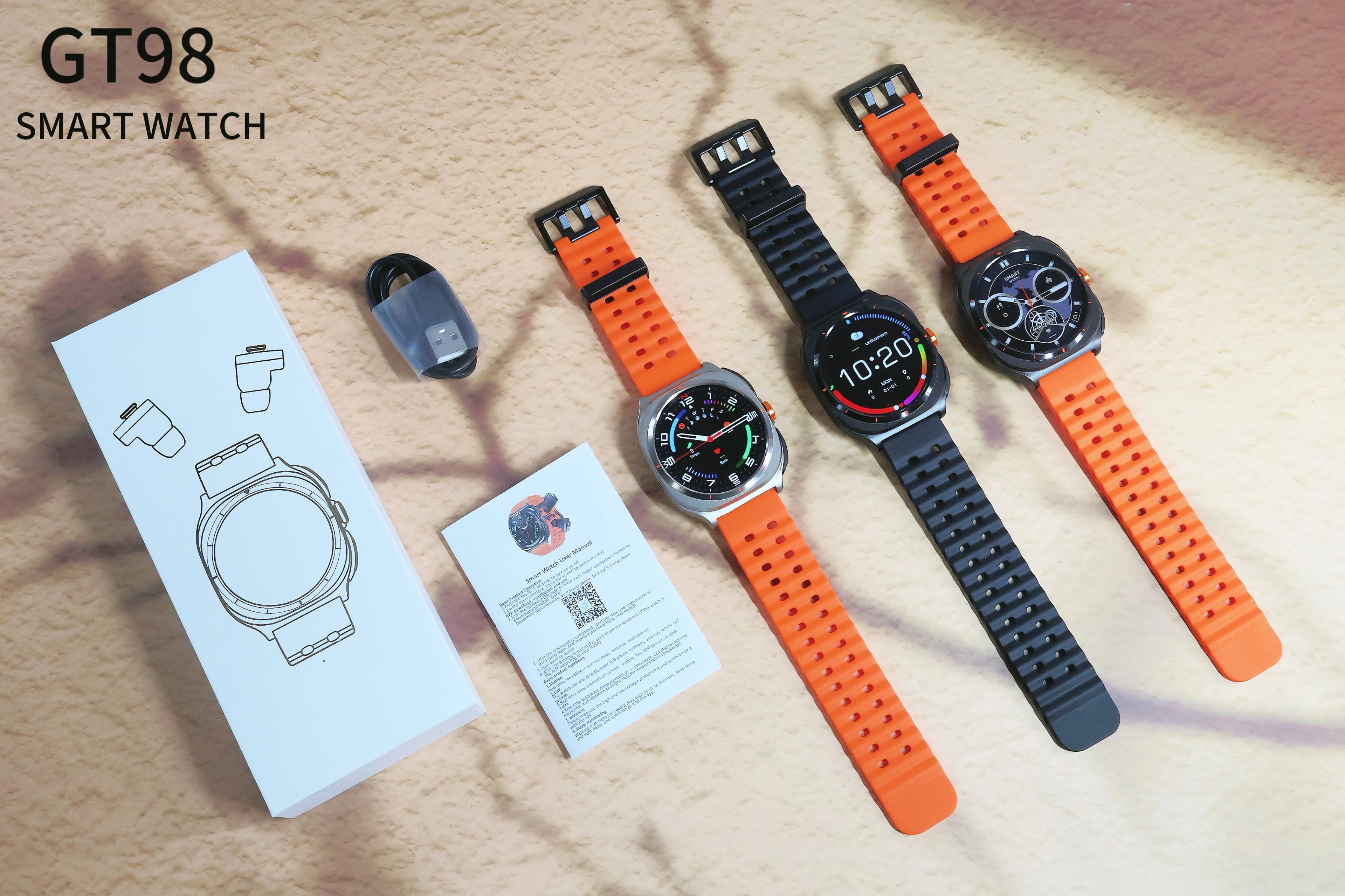 2025 New Arrival BT Call GT98 2 in 1 Sports Smart Watch NFC Health Monitoring Waterproof IP67 with Dafit App Calendar Function