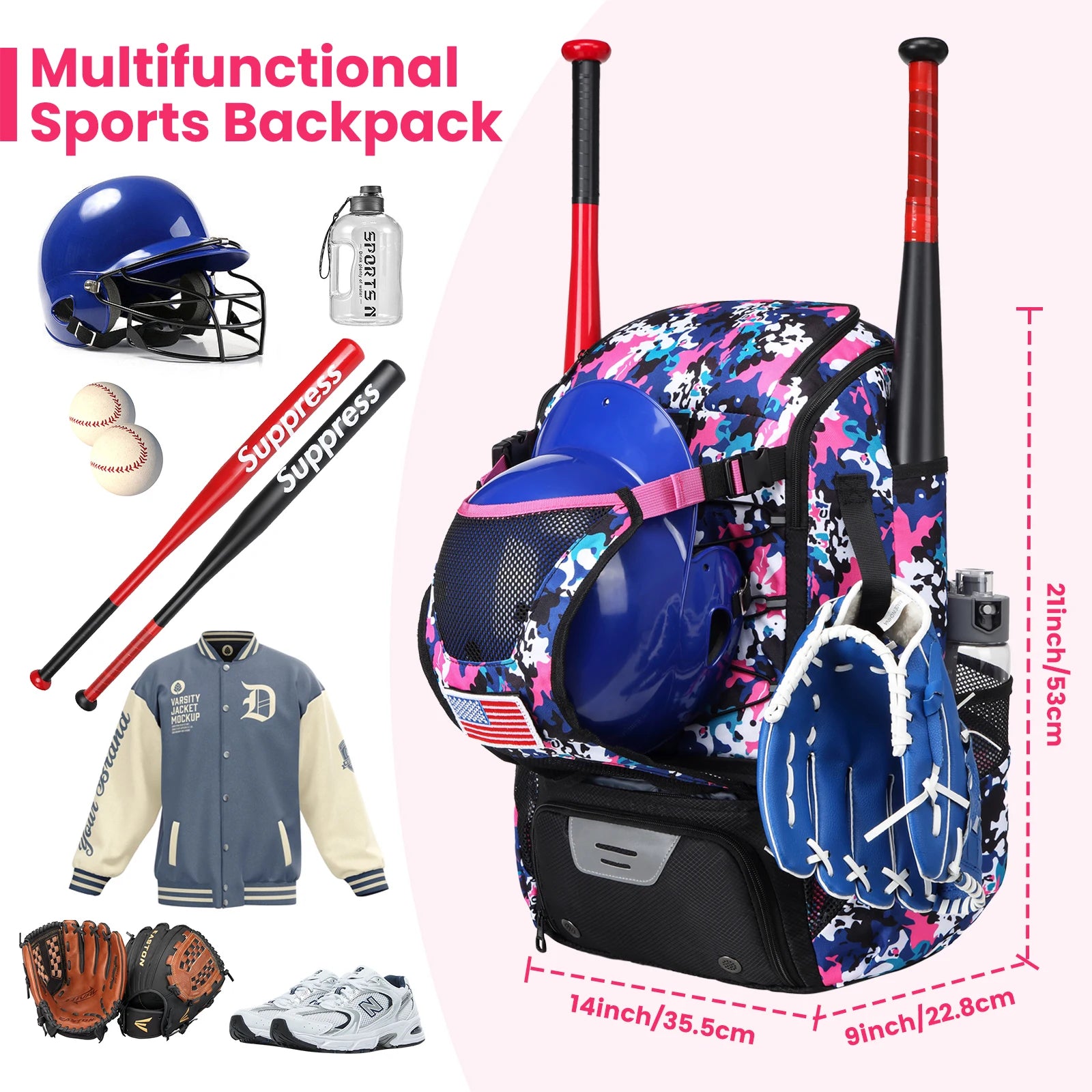 Baseball Equipment Bag Baseball Backpack with Shoe Compartment Softball Bat Bag for Youth Large Capacity Sport Baseball Backpack