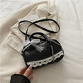 Zipper PU Leather Boston Handbag Lace Ribbon Bow Crossbody Bowling Bag Korean Style Waterproof Small Square Bag Travel