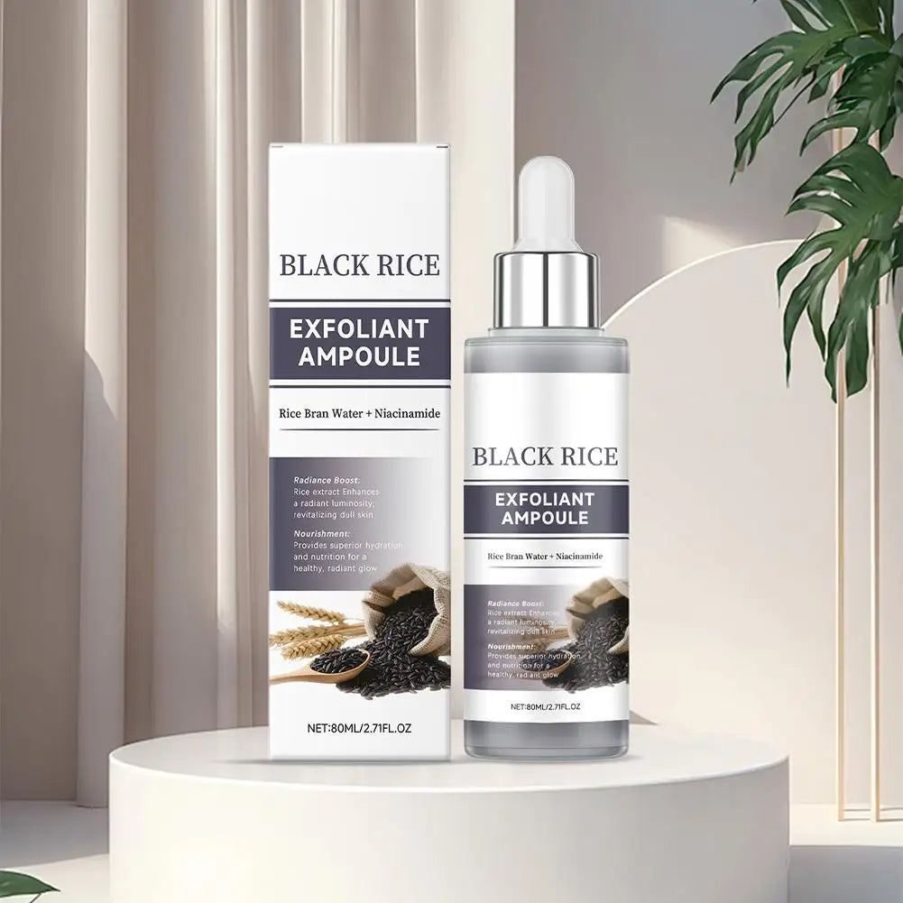 Black & White Rice Exfoliant Ampoule, White & Black Rice Exfoliating Essence Serum with Hyaluronic Acid, Deep Hydration Skincare