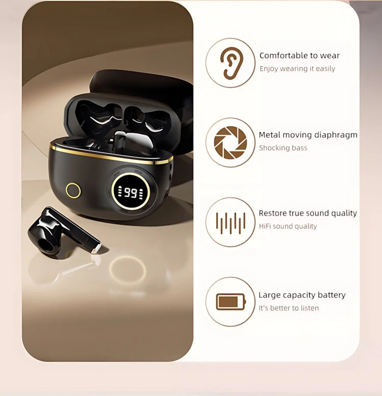 TWS Wireless Bluetooth Headset LED Dislpaly Binaural Waterproof Noise Reduction Earphone Sports Stereo Noise Canceling Headphone