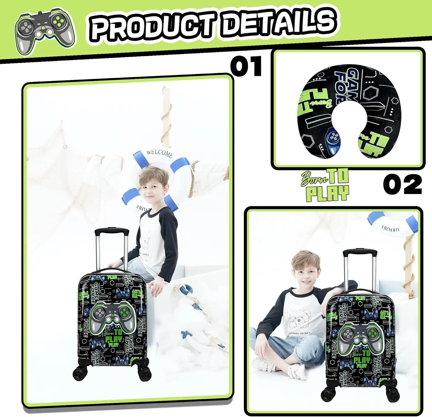 5-Piece Kids Luggage Set with Spinner Wheels, Airline-Approved Carry-On for Boys and Girls