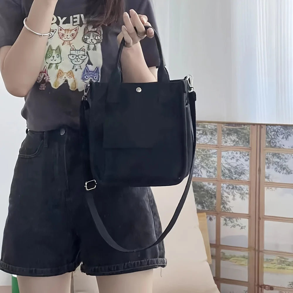 Small Canvas Tote Bag with Pockets Crossbody Bags for Women Cute Shoulder Purse Handbags Lunch Bag for Office Work