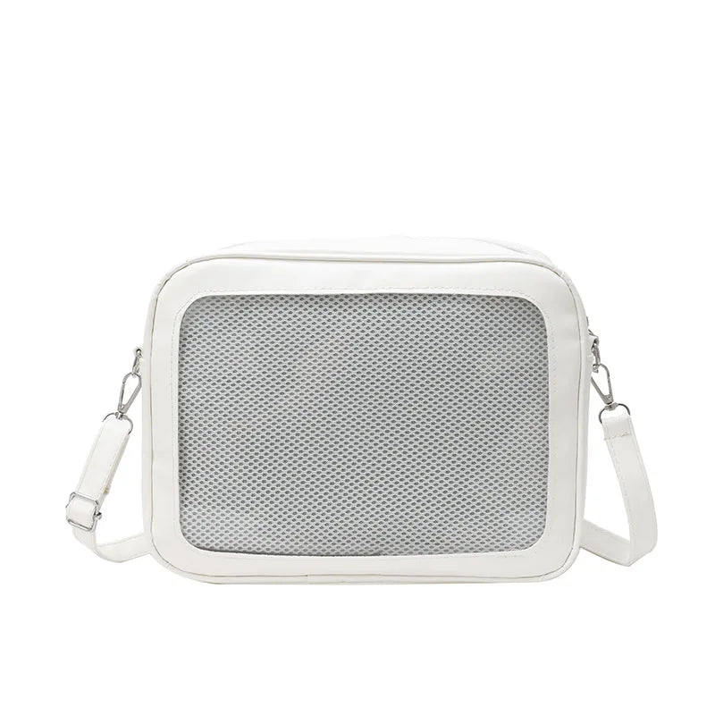 Women Transparent Square Ita Bag W/ Pin Display JK Shoulder Bag Cartoon Handbag