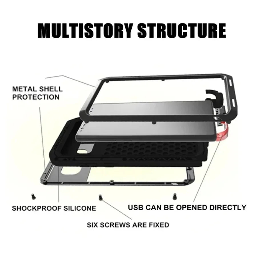 For Samsung Galaxy S24 S23 S22 S21 Ultra S10 S20 Plus Note 20 10 Luxury Armor Metal Heavy Duty Protection Case Shockproof Cover