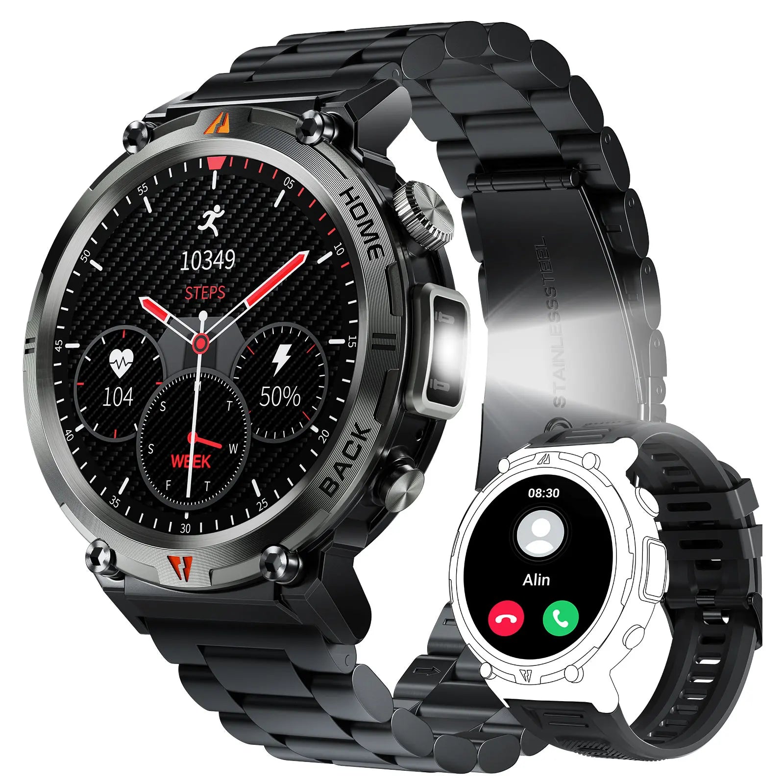 New Bluetooth Call smartwatch for men Full Touch Screen With Health Monitor heart rate Flashlight