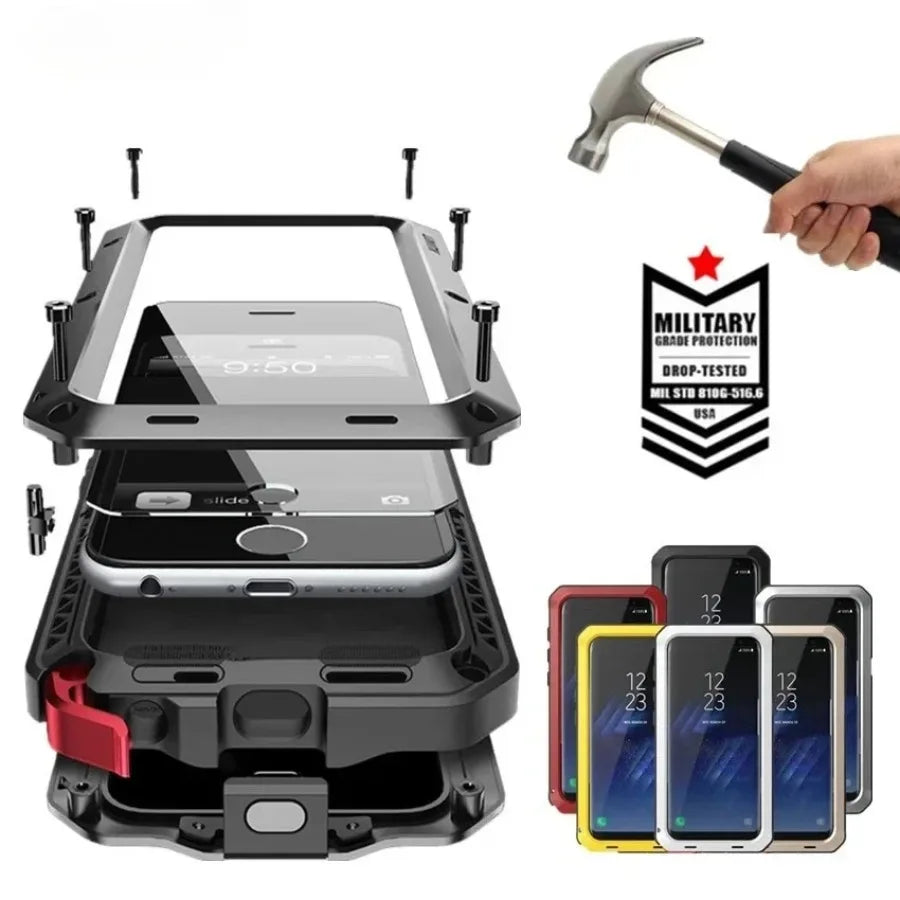 For Samsung Galaxy S24 S23 S22 S21 Ultra S10 S20 Plus Note 20 10 Luxury Armor Metal Heavy Duty Protection Case Shockproof Cover