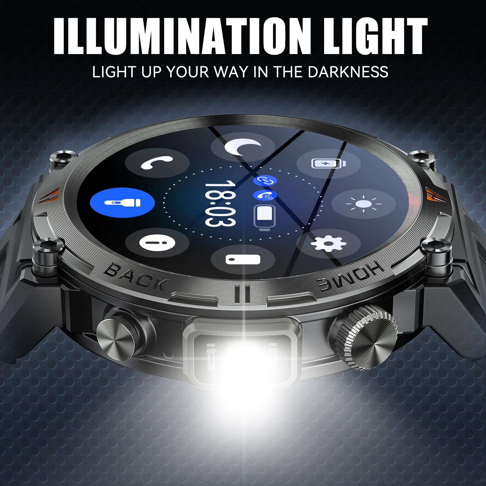 Black Bluetooth Call Smart Watch Men Full Touch Screen Health Monitor With Flashlight