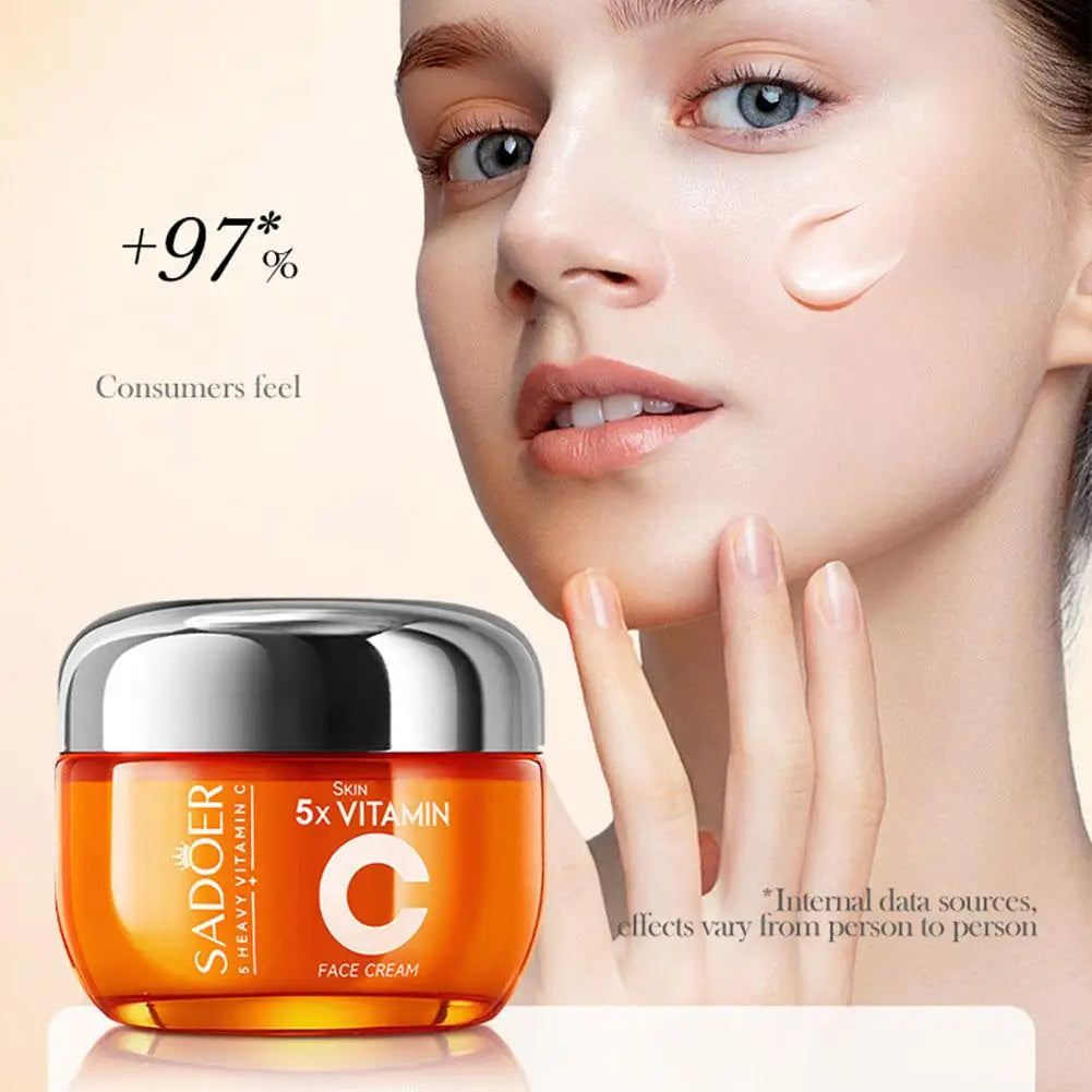 SADOER Vitamin C Brightening Essence Cream Lighten Dark Spots Shrink Pores Antioxidant Even Skin Tone Whitening Skincare