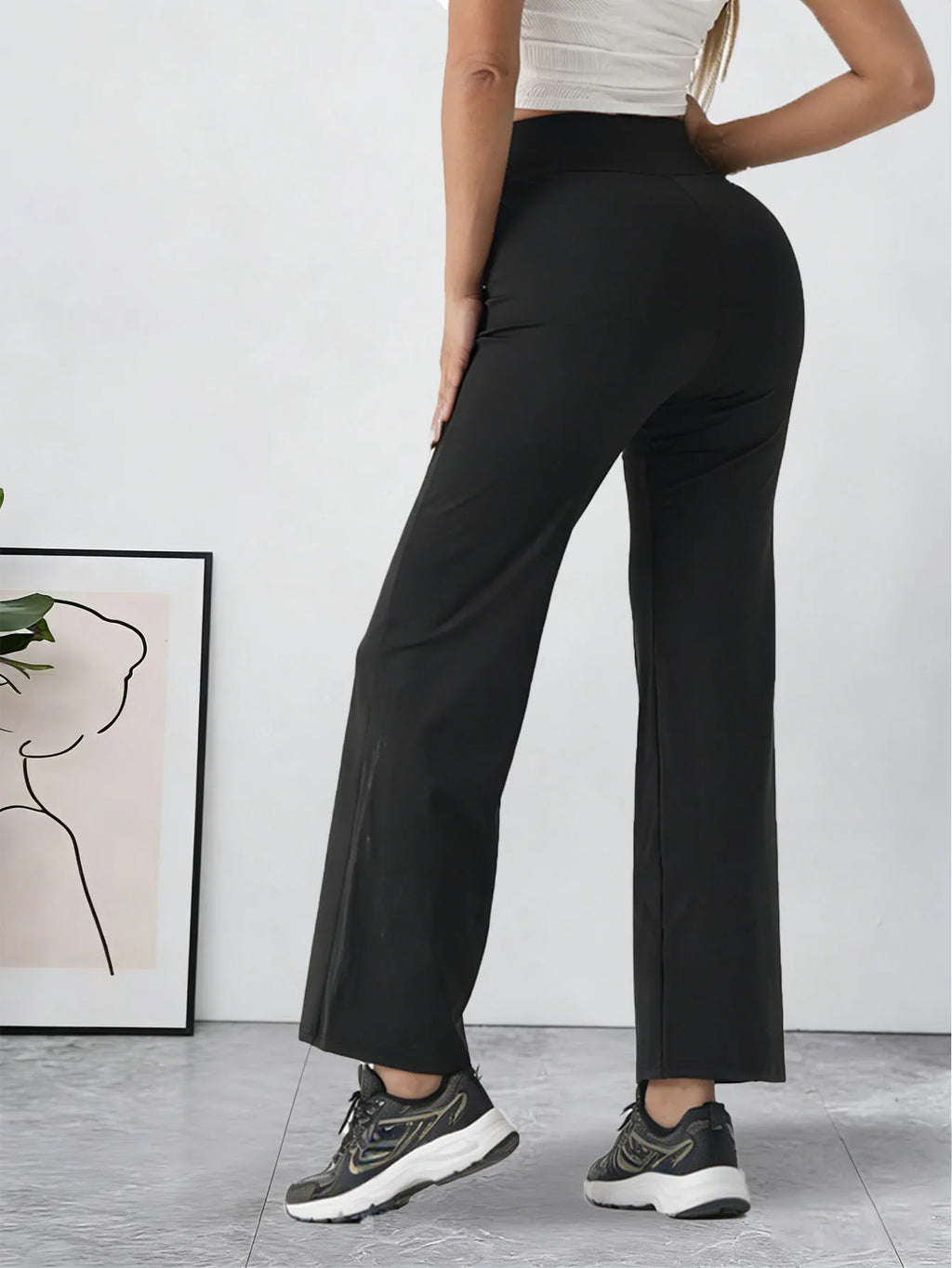 Women's Straight Leg Bottoms High-waisted Yoga Pants GYM Leggings Naked Feel Pilates Running Sports Trousers