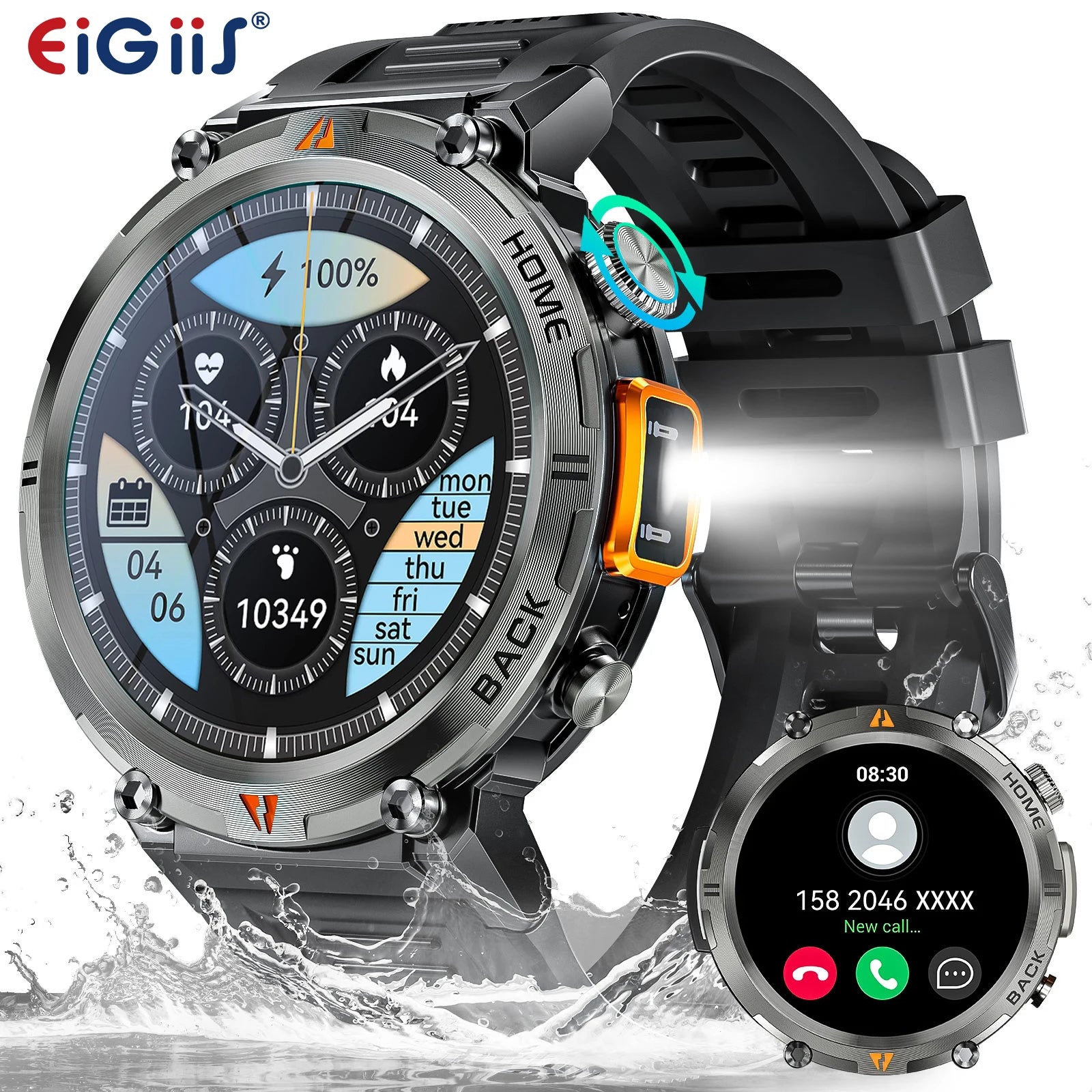 smartwatch for men Full Touch Screen with Flashlight