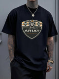 Mens Shield Emblem With Geometric Patterns Symbolizing Freedom Heritage And Strength Graphic On Ariat Men Tshirt shirts for men