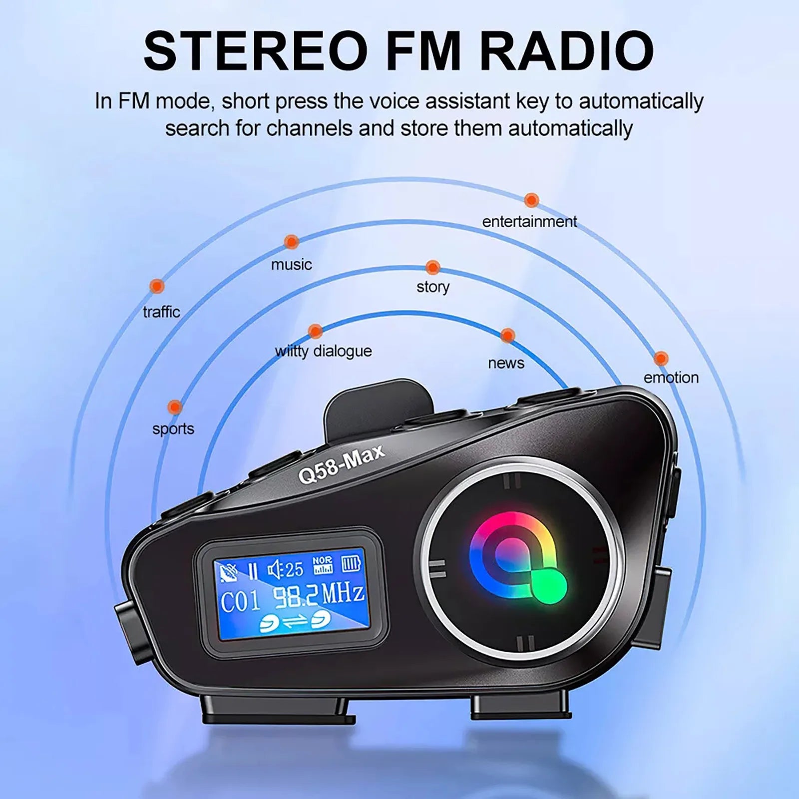 Motorcycle Helmet Bluetooth Headset Intercom LED Lighting Waterproof Stereo FM Radio