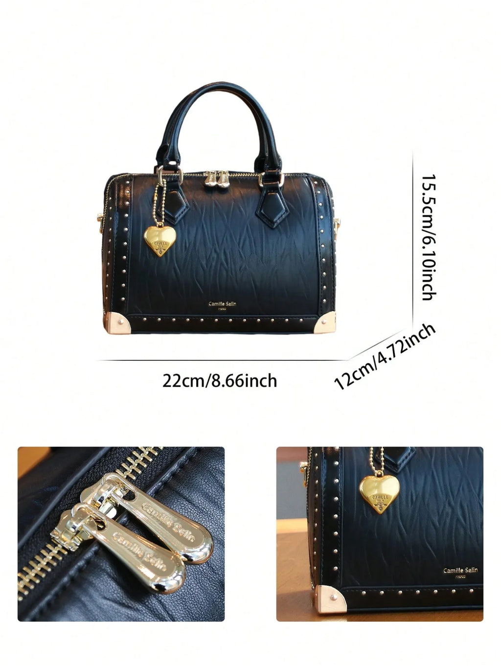 Fashionable high-end vintage rivet box-shaped bag personalized street handbag Boston bag