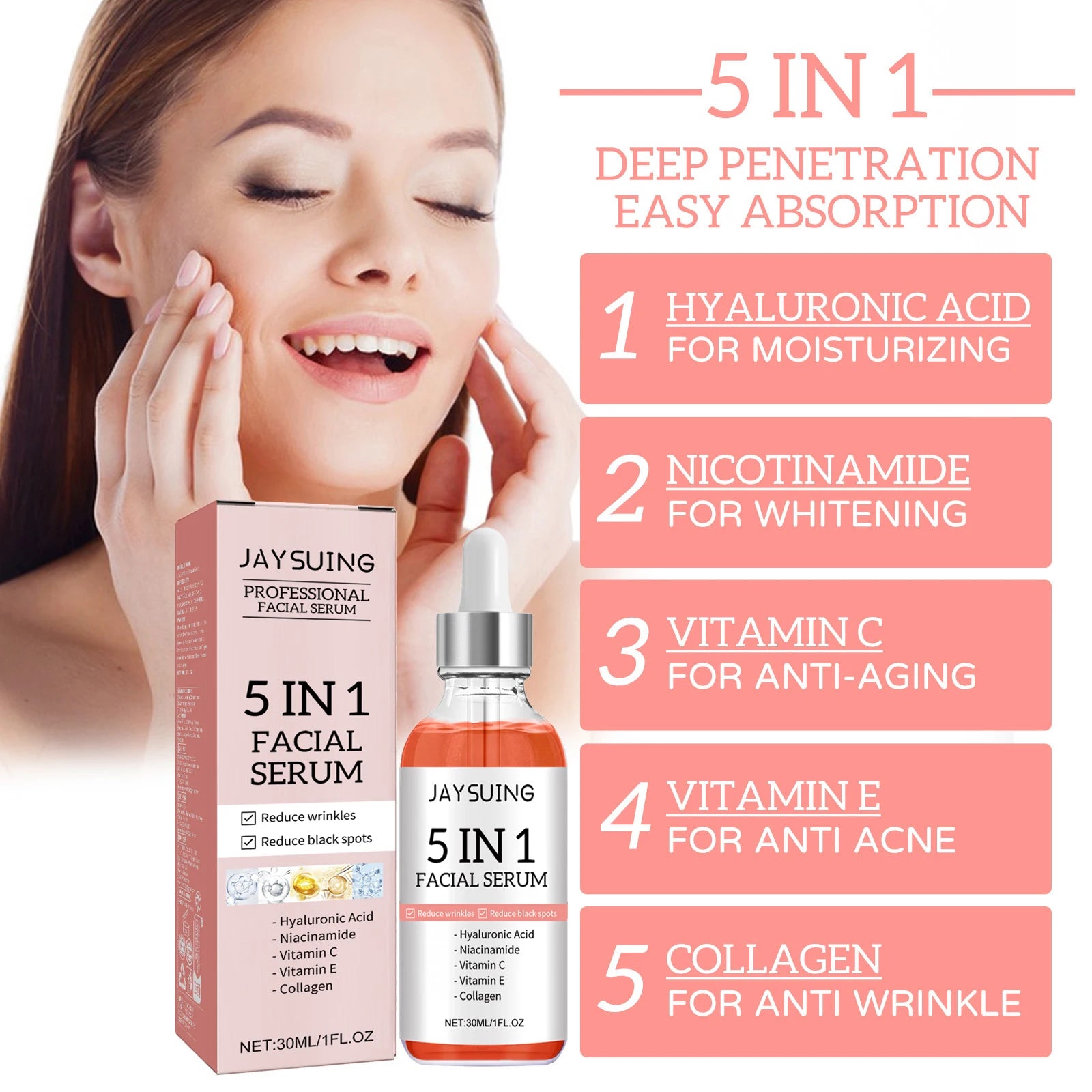 5 In 1 Fade fine lines Firming Face Serum Blemish Pigmentation Reducing Beauty Serum Removal Moisturising Skin Firming Blemish