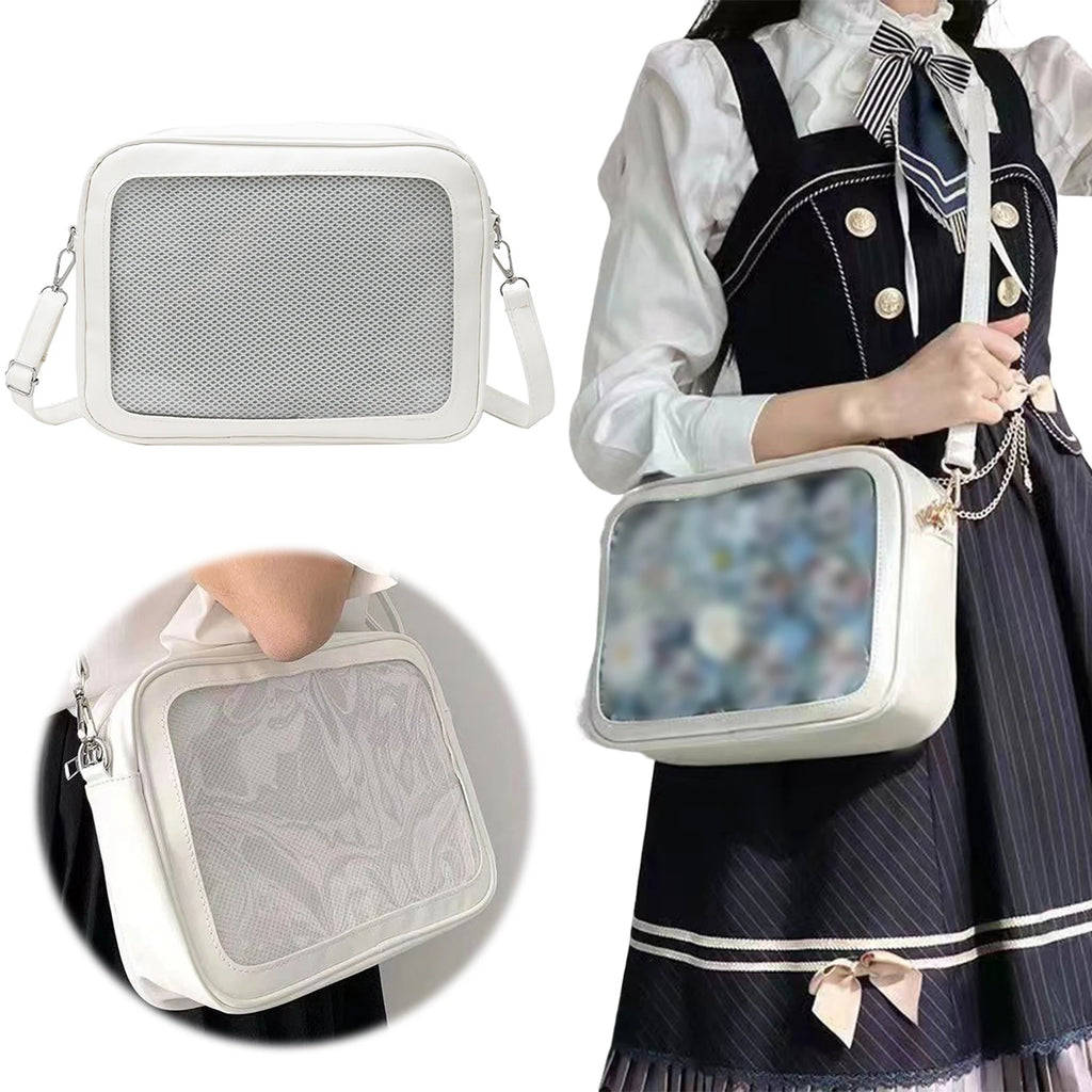 Women Transparent Square Ita Bag W/ Pin Display JK Shoulder Bag Cartoon Handbag