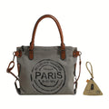 2-piece Set Vintage Street-style Canvas Tote Bag, Coin Purse, Vintage Letter-printed Crossbody Bag. Unisex – Large-capacity