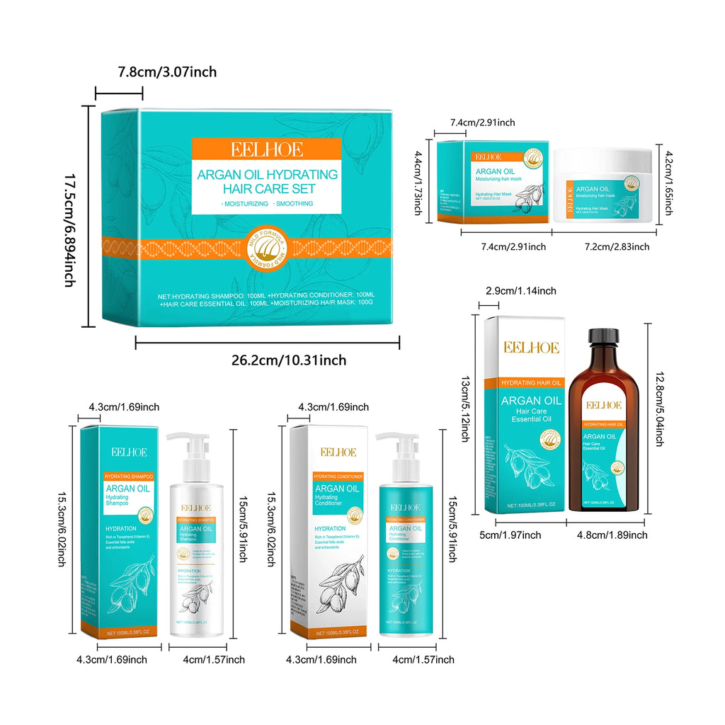 EELHOE Argan Oil Hair Care Set Moisturizing Repair Damaged Hair Reduce Split Ends Strengthen Hair Scalp Smoothing Hair Care Set