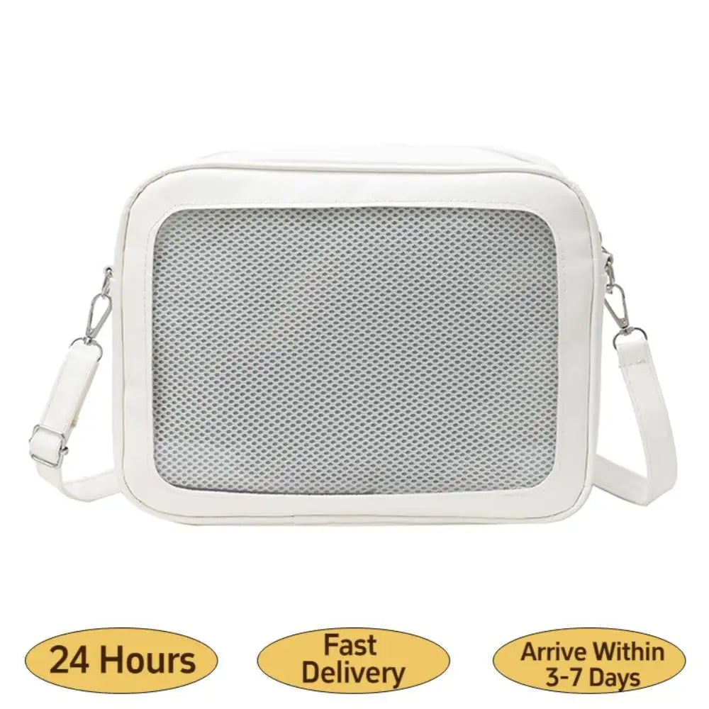 Women Transparent Square Ita Bag W/ Pin Display JK Shoulder Bag Cartoon Handbag