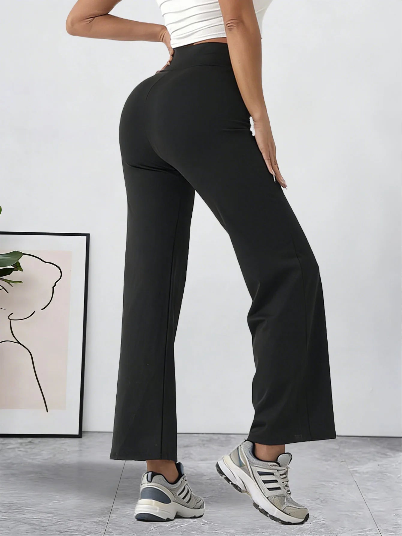 Women's Straight Leg Bottoms High-waisted Yoga Pants GYM Leggings Naked Feel Pilates Running Sports Trousers